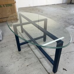 Coffee Table Glass and Navy Blue Metal 