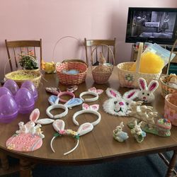 New!  Easter Decor:  Plastic Eggs, Wall Decor, Bunny ears, Bunny Salt & Pepper Shakers, Will Separate 