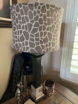 Table lamp, marble base, leopard cover