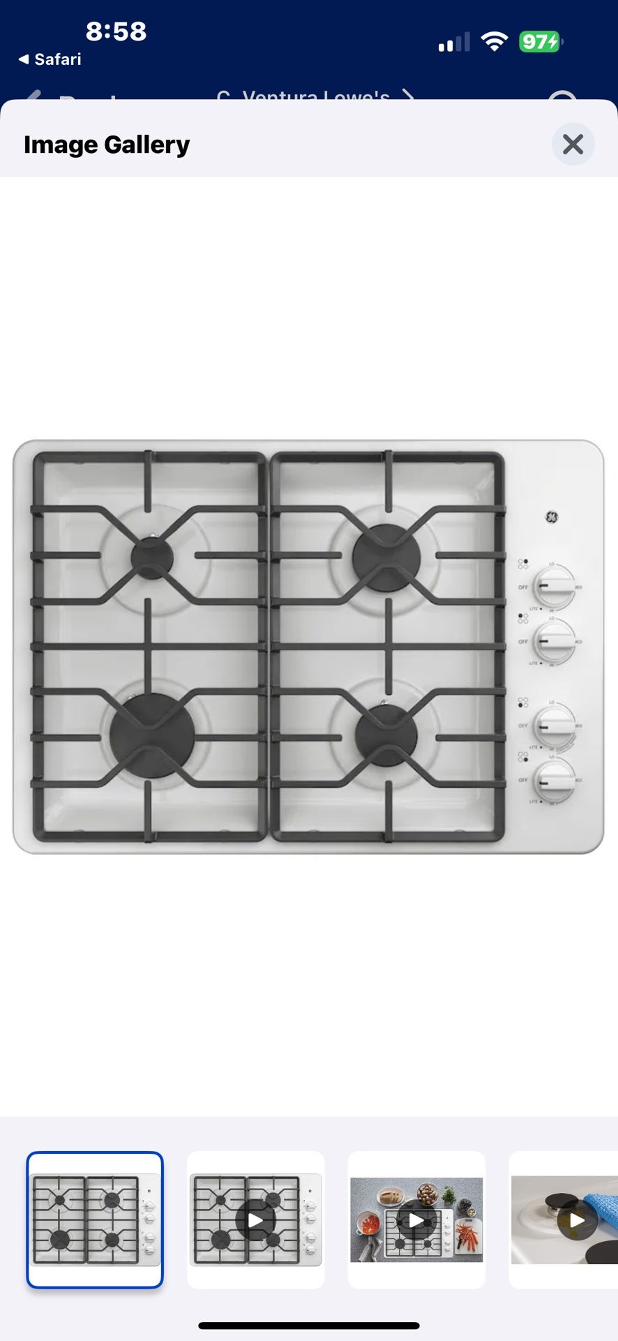 NEW GE 30” 4 BURNER GAS COOKTOP. IN BOX 4/16/25