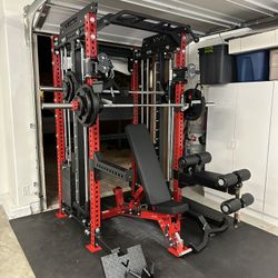 PRO SERIES Ultimate 3-1 Half Rack Functional Trainer w/Smith Machine Bar Bundle | 400lb Stack | Gym Equipment | Fitness | Commercial | Squat Rack  