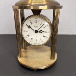 Linden Guild Brass Desk Clock. Mechanical ( Manual Winding) Vtg 60s-70s. France.