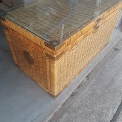 20th C. Vintage Wicker Chest / Trunk / coffee table