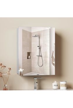New in the box Bathroom Medicine Cabinet with Mirror, 17.7" x 13.8" x 5.1", Single Door Mirror Storage Cabinet, Wall Mounted Bathroom Organizer, Ready