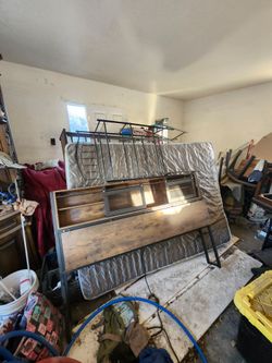 Metal and Wood Bed Frame with Headboard