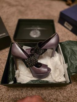 Graphite Leather Peep-Toe Platform Heels