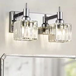 Orillia 11.8 in. 2-Light Modern Chrome Bathroom Vanity Light with Crystal Shades