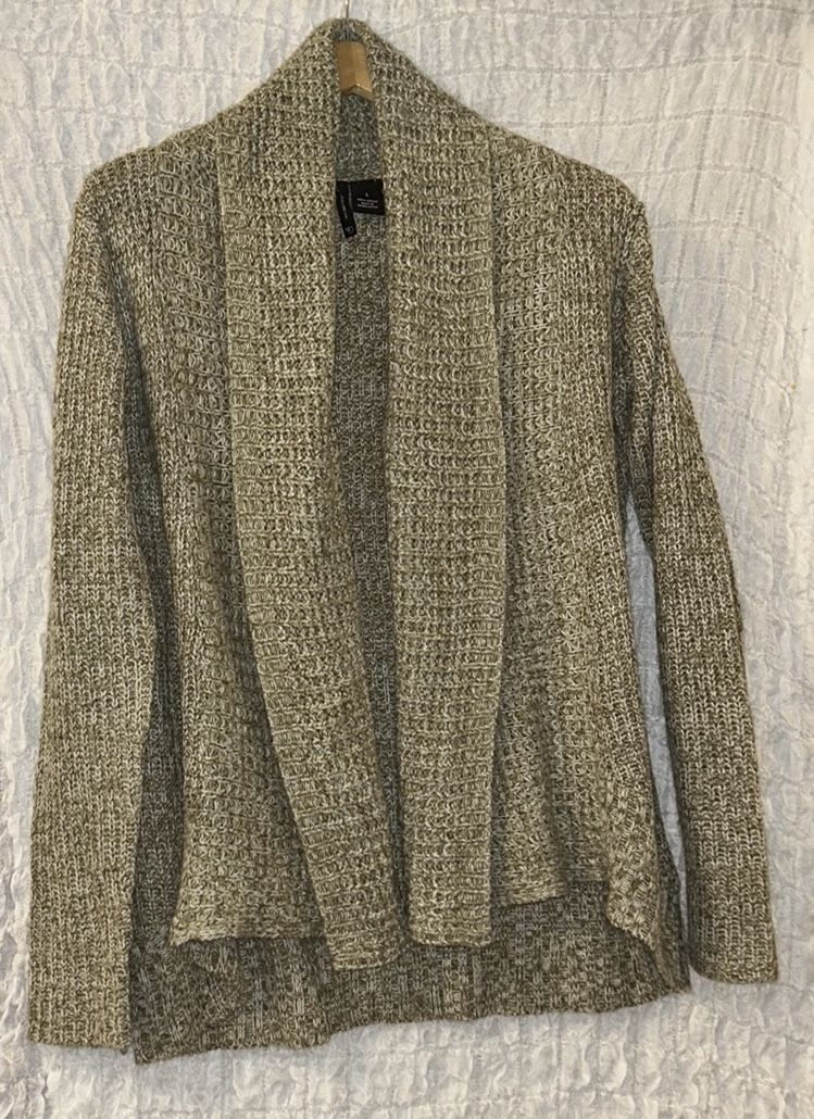 New Directions Gray Cardigan Sweater with Shawl Collar and Chunky Knit Size: L