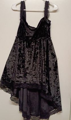 Black Crushed Velvet Lace Trim Hi-Low Gothic or saloon girl Dress, Women's XL