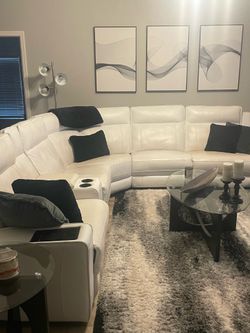 White Leather Sectional -Good Condition
