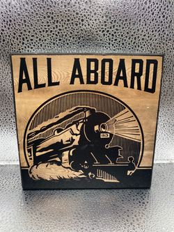 Vintage Style All Aboard Steam Train Decorative Wood Block Sign Retro Artwork