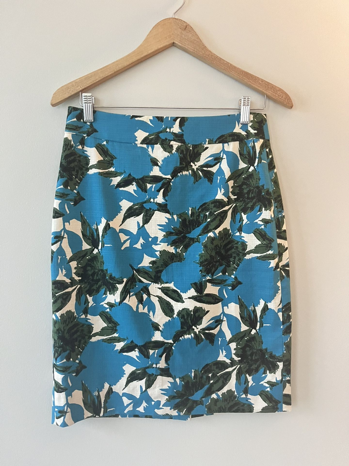 J Crew Sz 4 Pencil Skirt No 2 Tropical Blue Green Knee Length Lined Cotton 