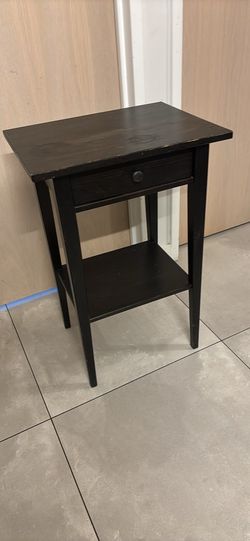 Black Wooden Nightstand Side Table with Drawer and Shelf - Used