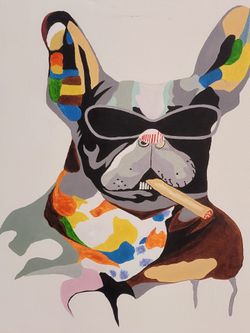 Pop-art 36"x36" Sharp Pop Art French Bulldog Smoking a Cigar  Painting