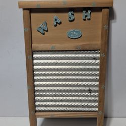 Vintage Wooden Washboard with Tin Panel Hand Painted Wash 25¢ Laundry Decor