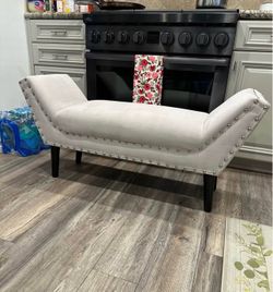 Beautiful Soft Suede Like Bench with Nail Button Trim -