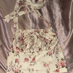 halter crop top beige floral