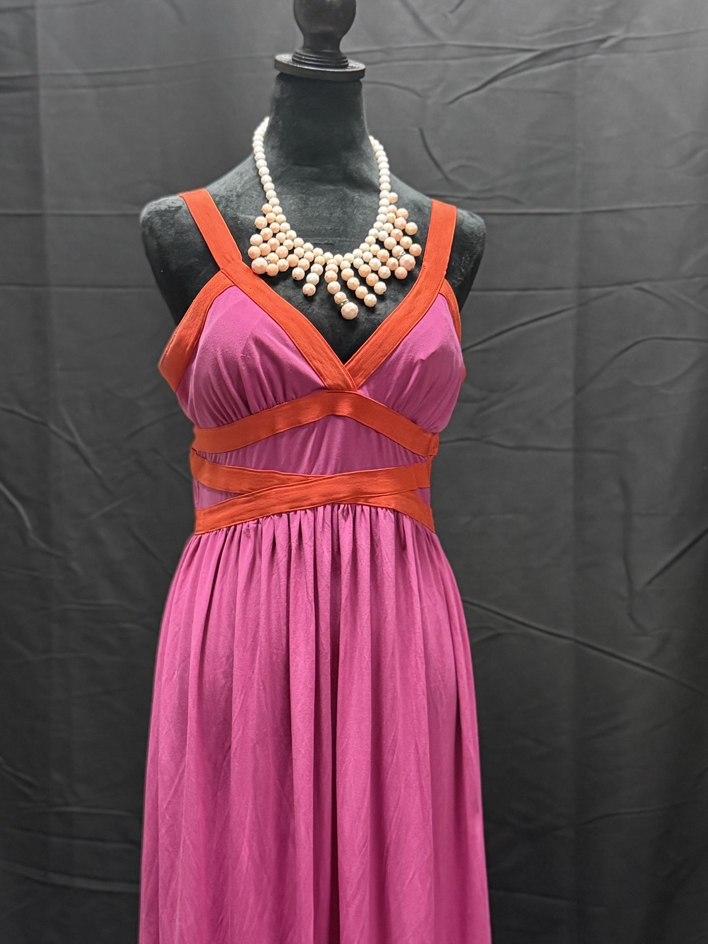 π Hot Pink & Tangerine Strappy Maxi Dress