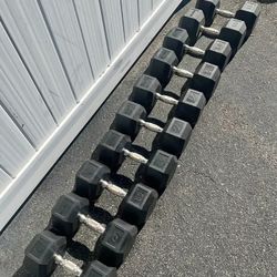 Complete Set Of 5 Pairs Of Rubber Urethane Hex Hampton Dura-bell Urethane Dumbbells - 45 To 65