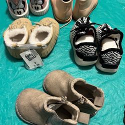 Baby Girl Shoes/ Boots Size 3 ) (H&M,boots)(Minnie$15) (B’gosh, fur Inside New With Tag!! 6-9M) $15)(Pink Walking Shoes$15)(Black & White Shoes $15)