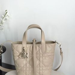 Large rattan check brand logo calfskin tote bag shopping bag handbag small size women's beige