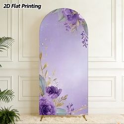 1pc Purple Floral Arch Backdrop Cover, stretchy spandex arch cover