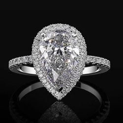 Luxury water Drop Moiessanite Diamond 925 Sterling Silver Pear Style Wadding Engagement Ring Size 8