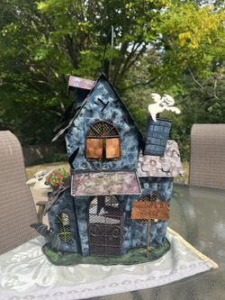 Vintage Large 16” Metal Haunted House And Luminary