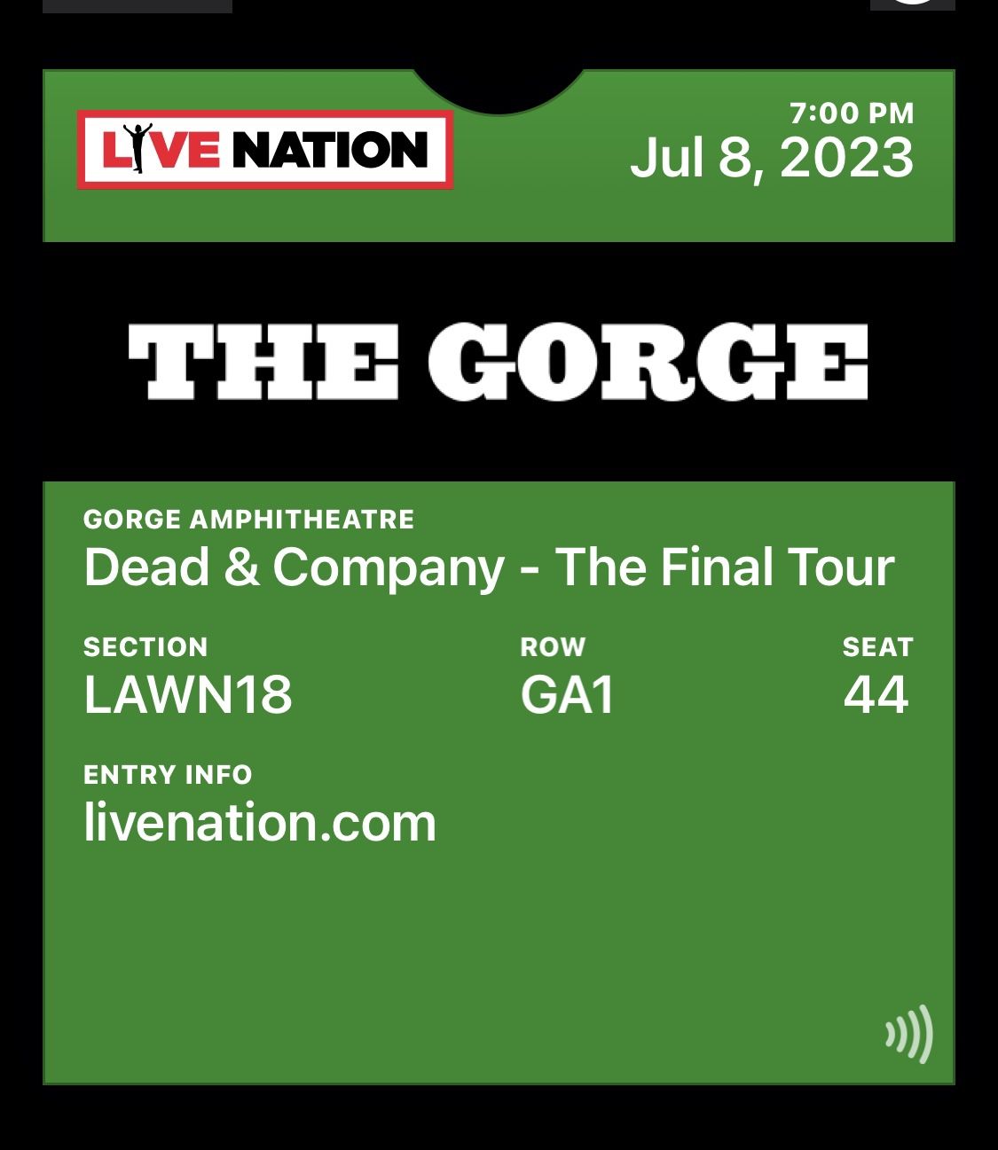 1 Ticket To The Dead @ The Gorge Sat July 8th