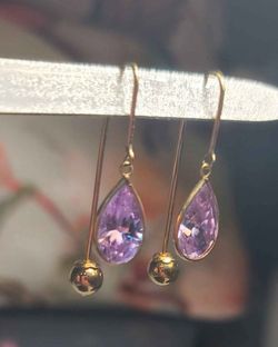 Natural Purple Amethyst Gemstone Earring, Solid 14k Gold Earrings, Amethyst Dangle Drop Earring
