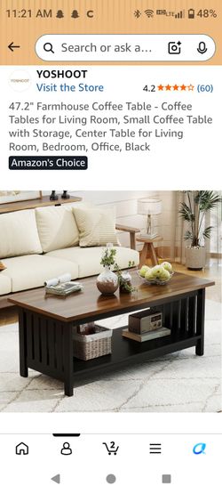 47.2" Coffee Table with Storage, Center Table Black/Brown