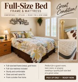 Full size bed frame and mattress