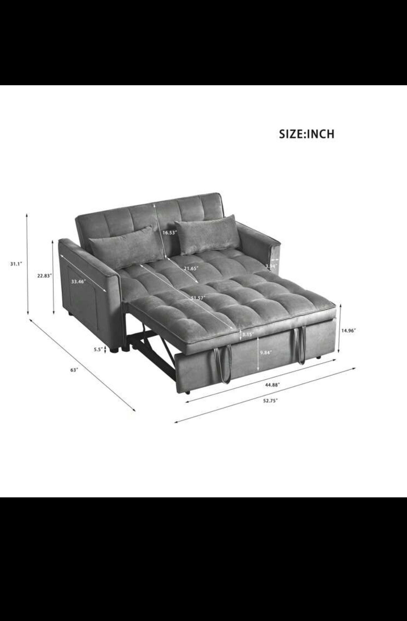 Modern Loveseat Futon Sofa Couch Pullout Bed - Small 3-In-1 Convertible Sleeper With Reclining Backrest, Toss Pillows & Side Pockets - Stylish Lounge 