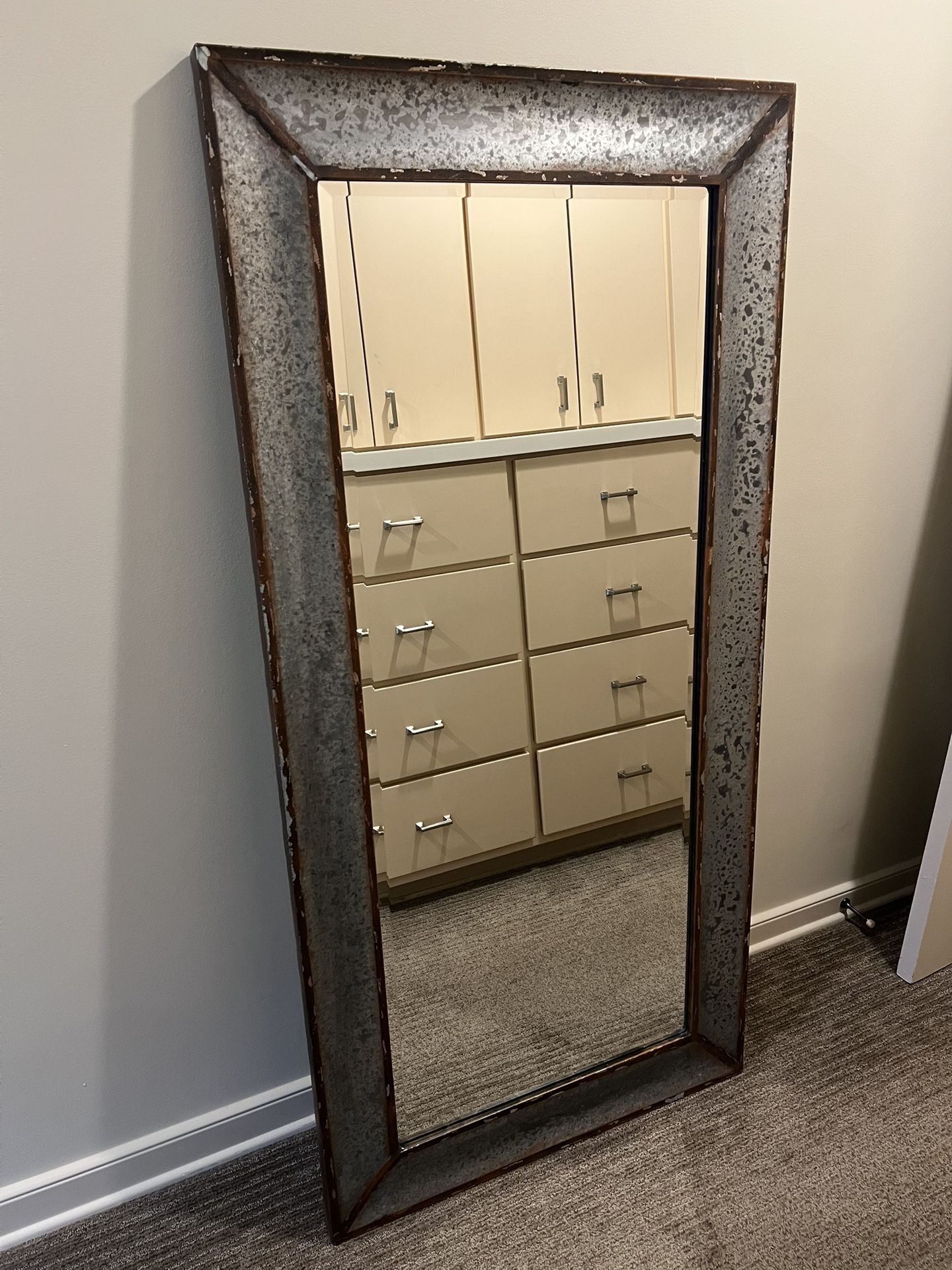 Tall Leaning Mirror With Distressed Zinc Frame