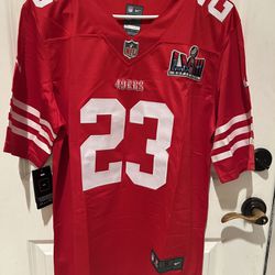 Christian McCaffrey Stitched Niners Super Bowl Jersey. 