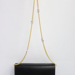 Christian Dior Chain Shoulder Bag Leather Black Gold