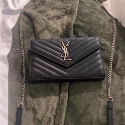 Yves Saint Laurent Leather Crossbody Bag Silver On Black
