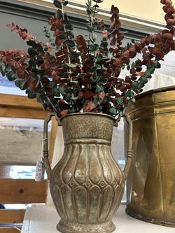 Vintage Vase w/ Large Bunch of Dried Eucalyptus Included 