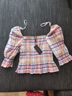 New Tommy Hilfiger Plaid smocked top