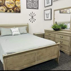 Gray Sleigh Bedroom Set/Dresser,Mirror,NightStand,bed//Queen,full,twin, King Size Available//Mattress Sold Separately