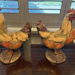 Set Of 2 Resin Roosters 14” Tall x 10” Wide