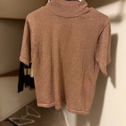 Woman’s Brown Shimmer Mock T Neck Top