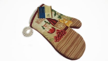 Wine,Kitchen,Grapes,Oven Potholder Mitt,Hanging,Glove,Fancy,Delicate, Ruffle,Trimming