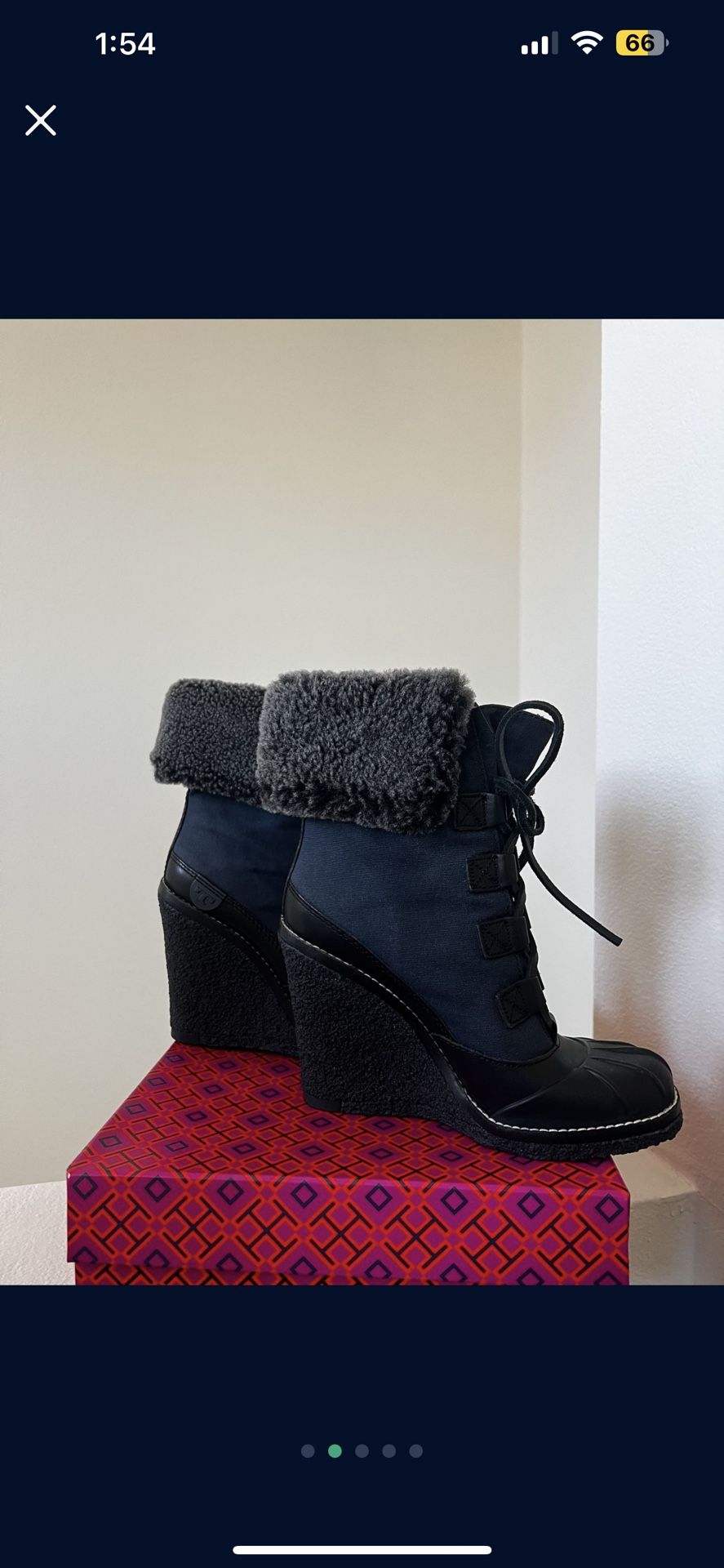 Tory Burch Fairfax Black/Navy Wedge Boots Size 6