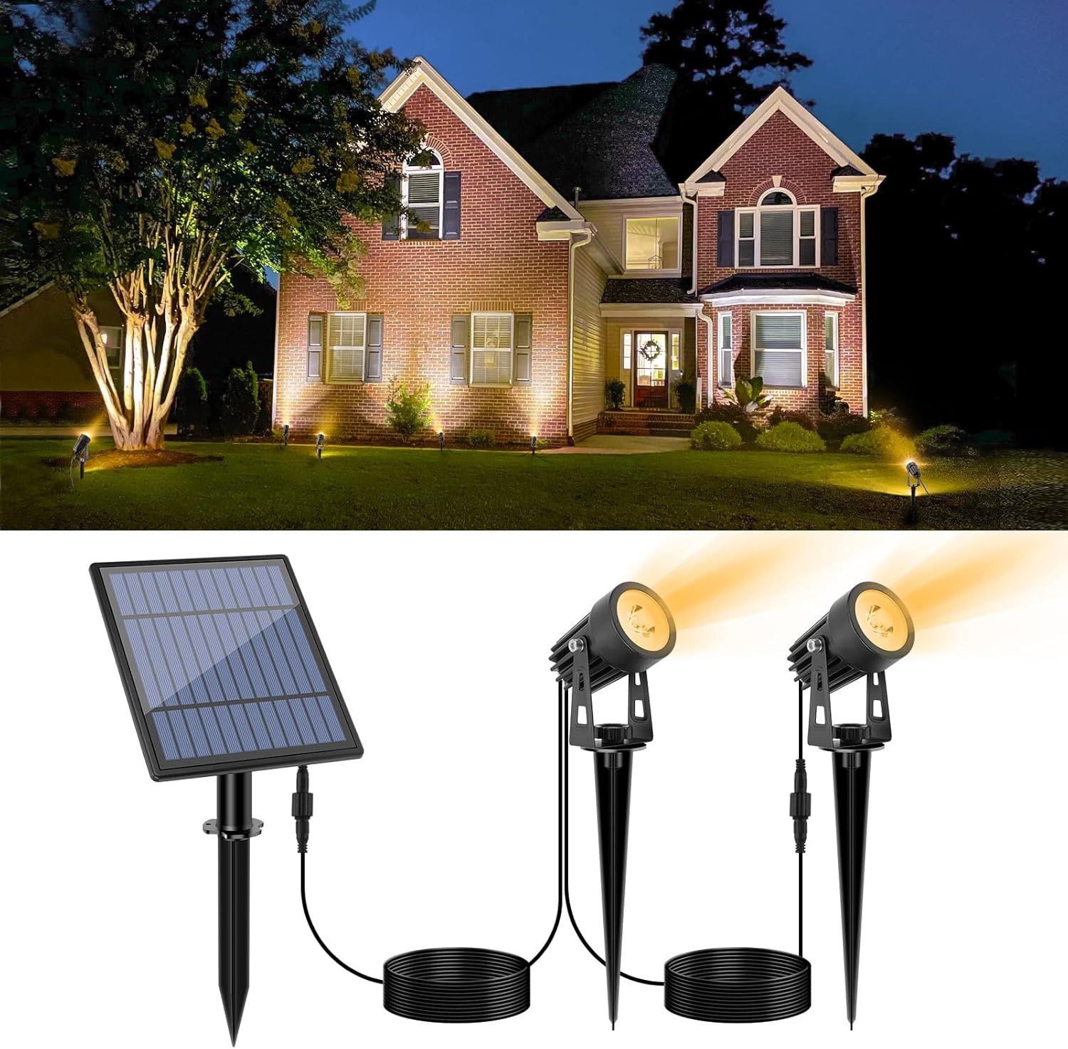 Metal Solar Spot Lights Outdoor w/ 9.8ft Cable Solar Powered Landscape Lighting