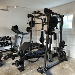 Vesta Fitness Smith Machine 2001 w/Bench Attachment | 230lb Bumpers Weights | 7ft Olympic Bar | Fitness | Gym Equipment | FREE DELIVERY 🚚 