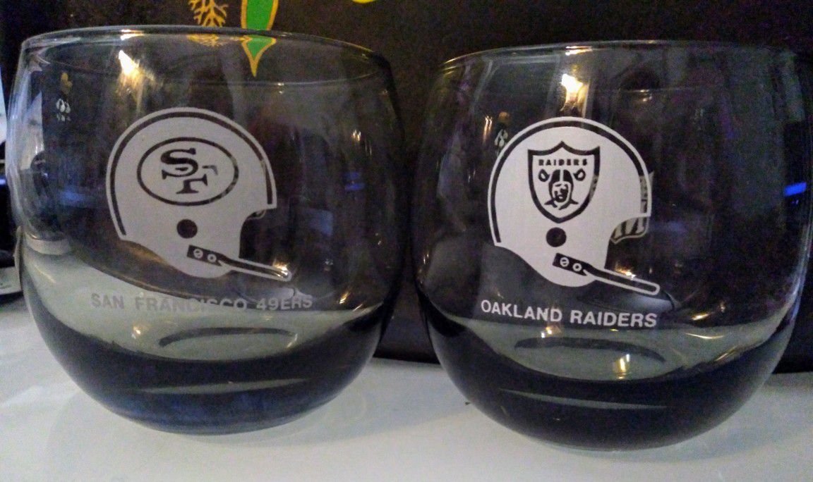 Vintage NFL Authentic Oakland Raiders and SF Niners Highball Glasses