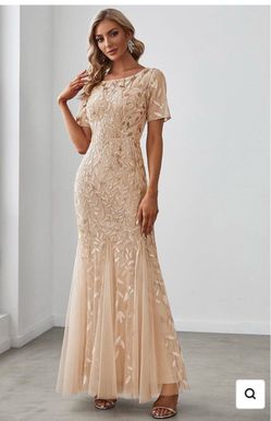 Ever-Pretty Champagne Sequin Mermaid Formal Maxi Dress Size 10 NWT