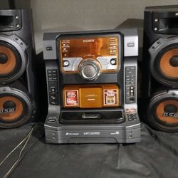 Sony stereo system 560 W RMS for channel works games.5 CD player has 2 microphone jacks, with volume control and Echo.A great addition to any househol