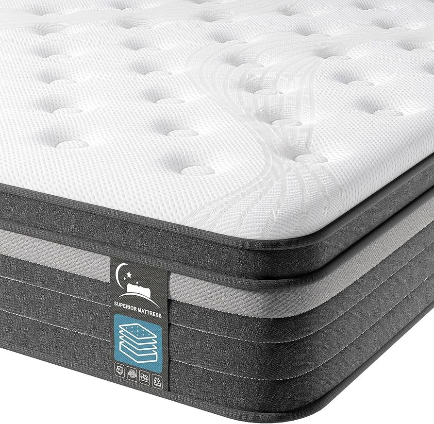 Full Size Mattress 10 inch,Gel Memory Foam and 7-Zone Pocket Spring Hybrid Mattress in a Box, Medium Firm